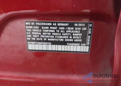 2015 Volkswagen Cc 2.0T Sport из США, поврежденный, VIN WVWBP7AN2FE802732